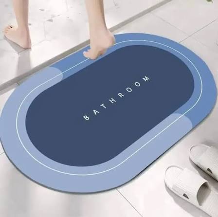 Washroom Mat Non-Slip 2.5mm | Oval Shape Bathroom Mat Waterproof Light+Dark Blue