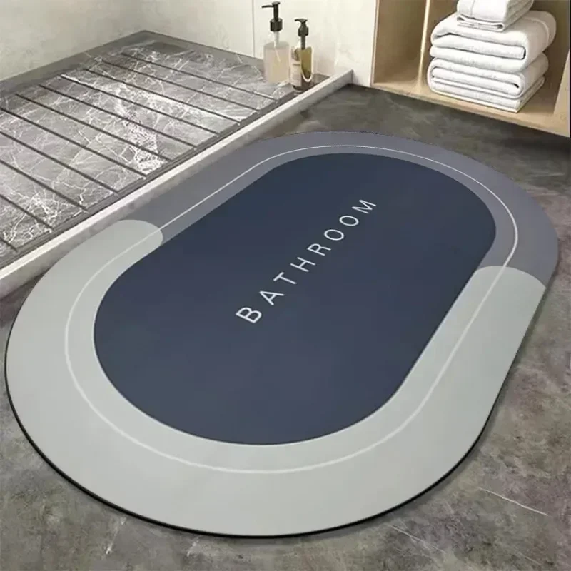Washroom Mat Non-Slip 2.5mm | Oval Shape Bathroom Mat Waterproof Light+Dark Blue