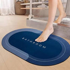 Washroom Mat Non-Slip 2.5mm | Oval Shape Bathroom Mat Waterproof Light+Dark Blue