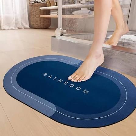 Washroom Mat Non-Slip 2.5mm | Oval Shape Bathroom Mat Waterproof Light+Dark Blue