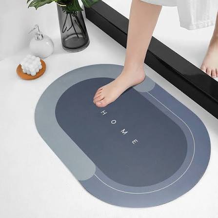 Washroom Mat Non-Slip 2.5mm | Oval Shape Bathroom Mat Waterproof Light+Dark Blue
