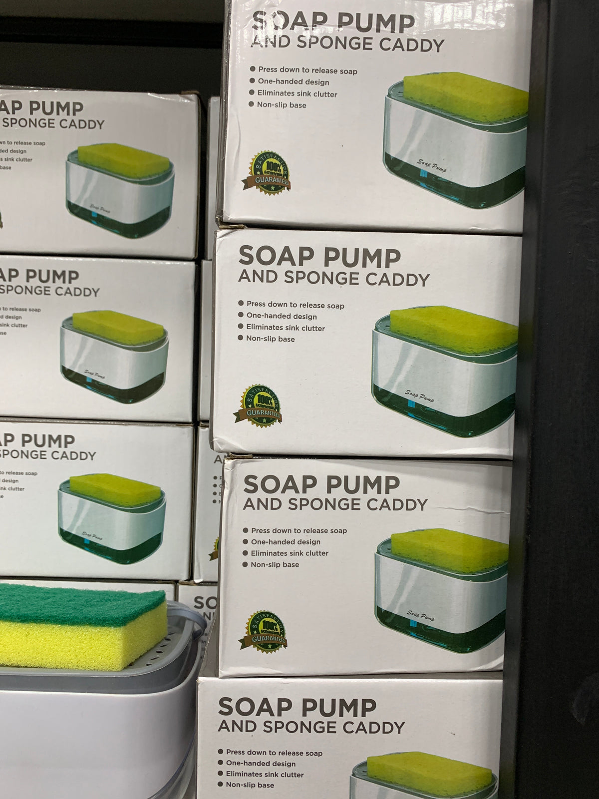 Soap Pump And Sponge Caddy Press Down One Handed Design