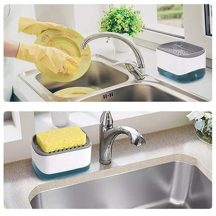 Soap Pump And Sponge Caddy Press Down One Handed Design