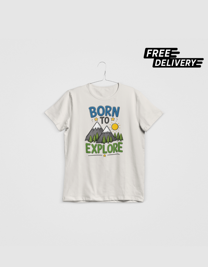 Born to Explore Kids Adventure T-Shirt – Mountain Nature Graphic Tee